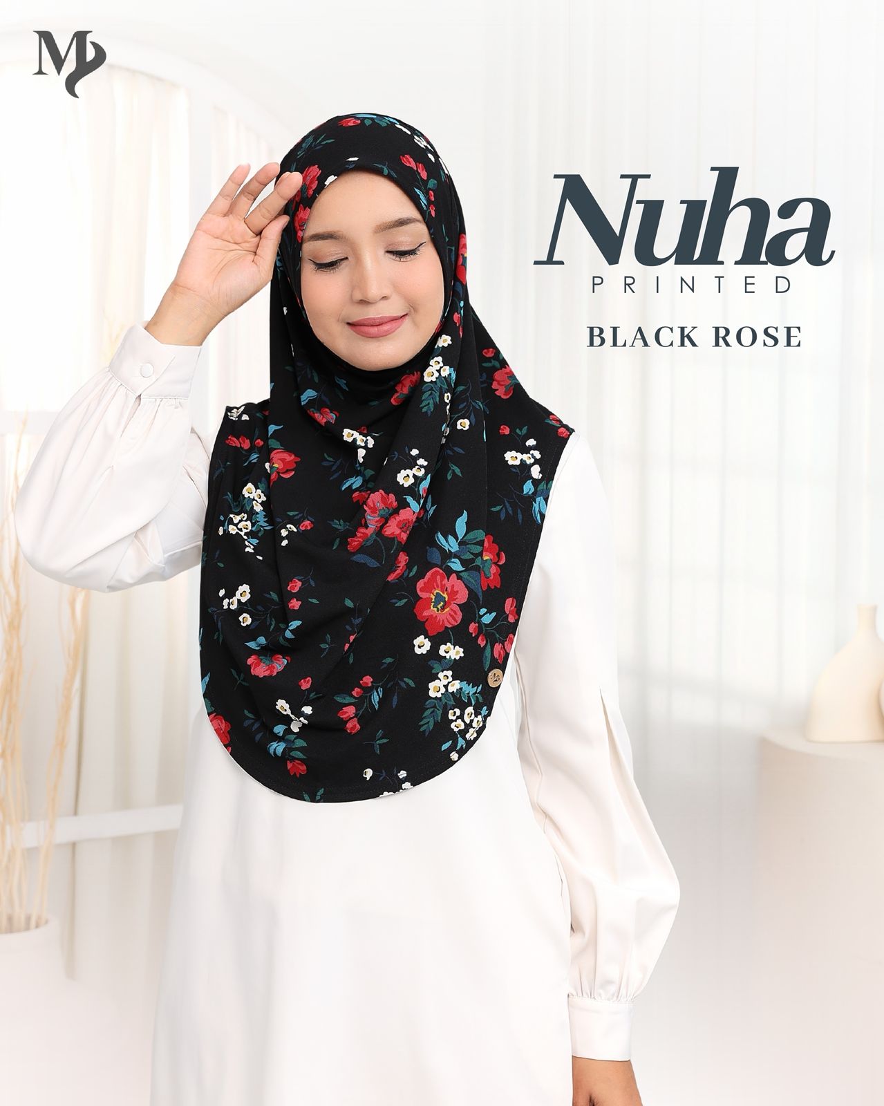 Nuha Printed - with chin cover instant hijab