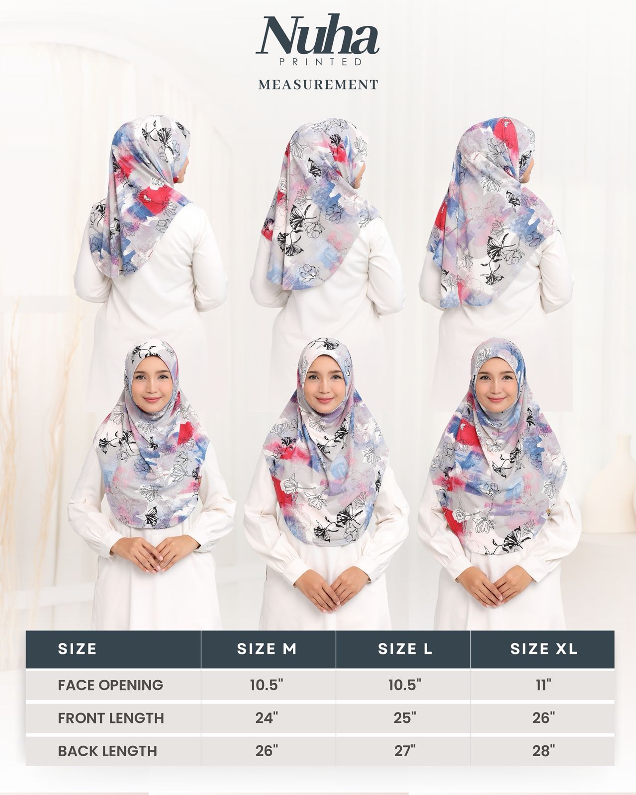 Nuha Printed - with chin cover instant hijab