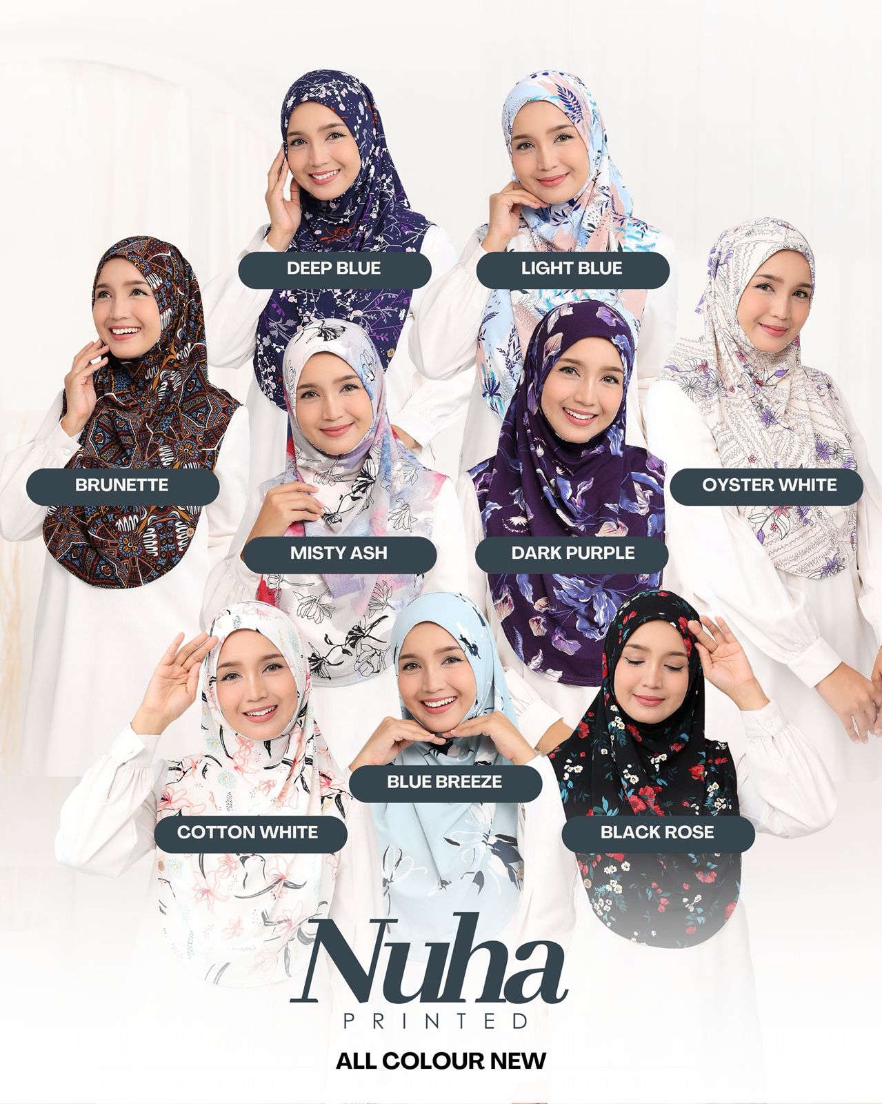 Nuha Printed - with chin cover instant hijab